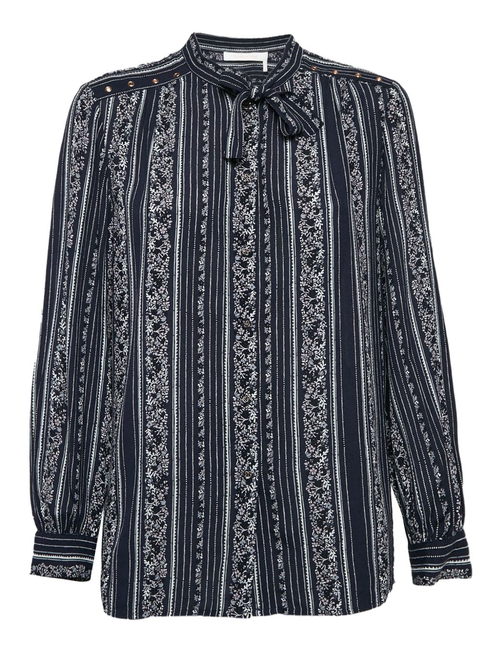 Floral striped tie-neck shirt - Blue