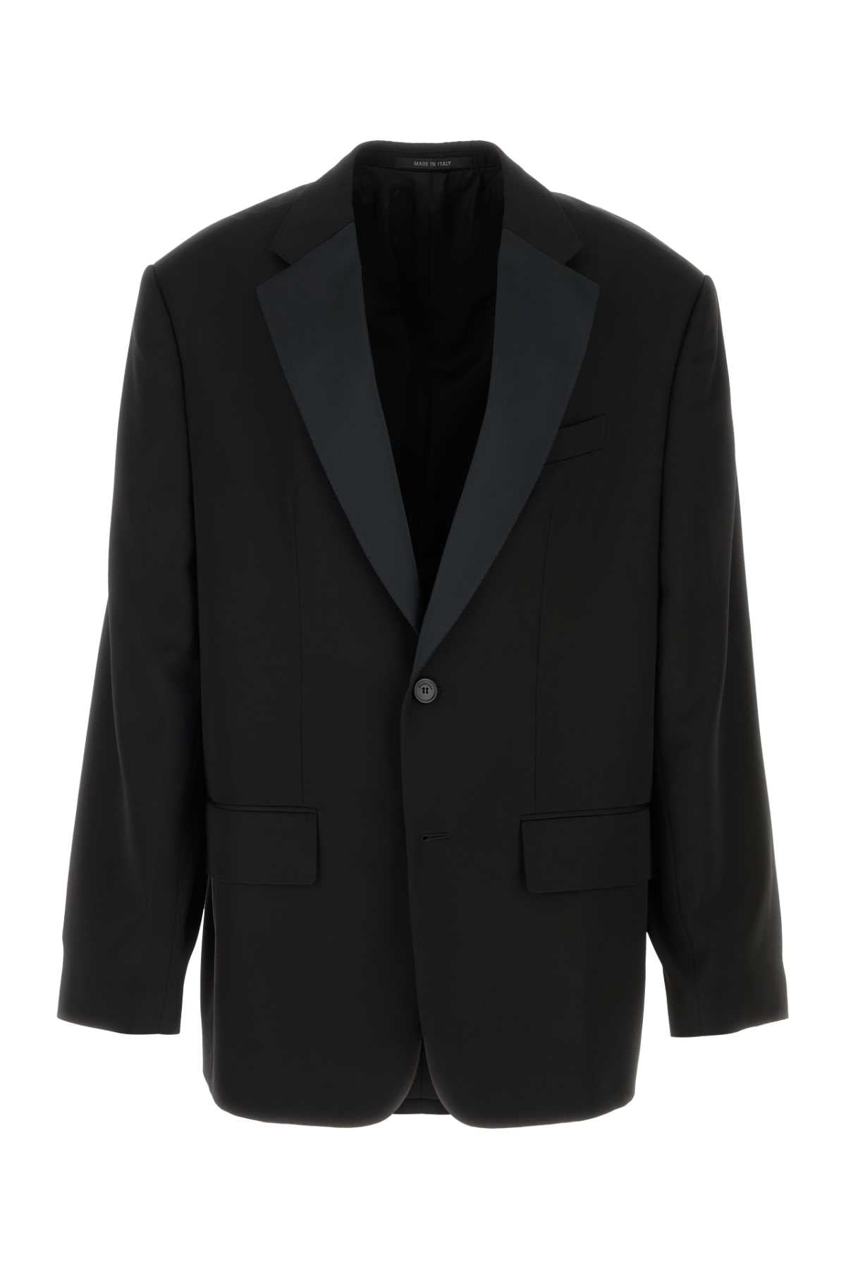 Wool Single-Breasted Blazer — Black
