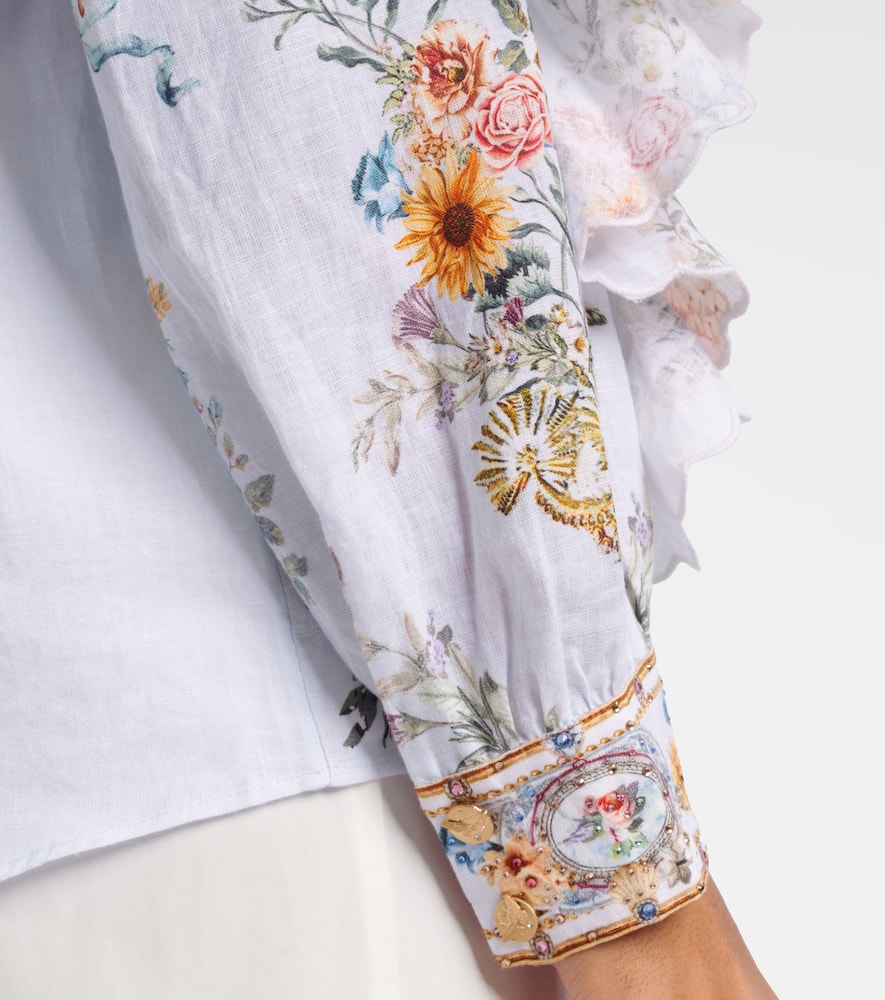 Floral ruffled linen shirt