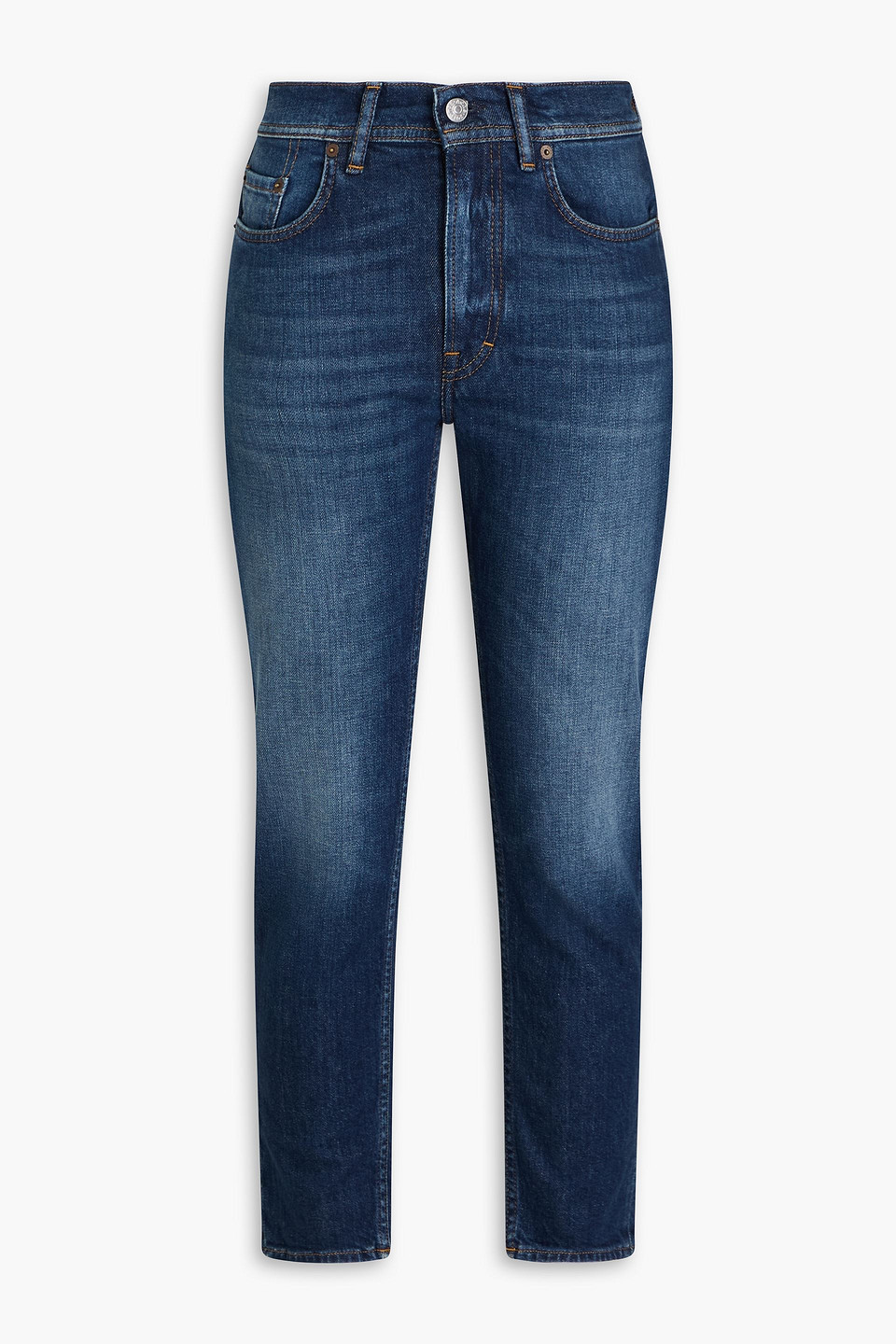 Cropped faded mid-rise slim-leg jeans