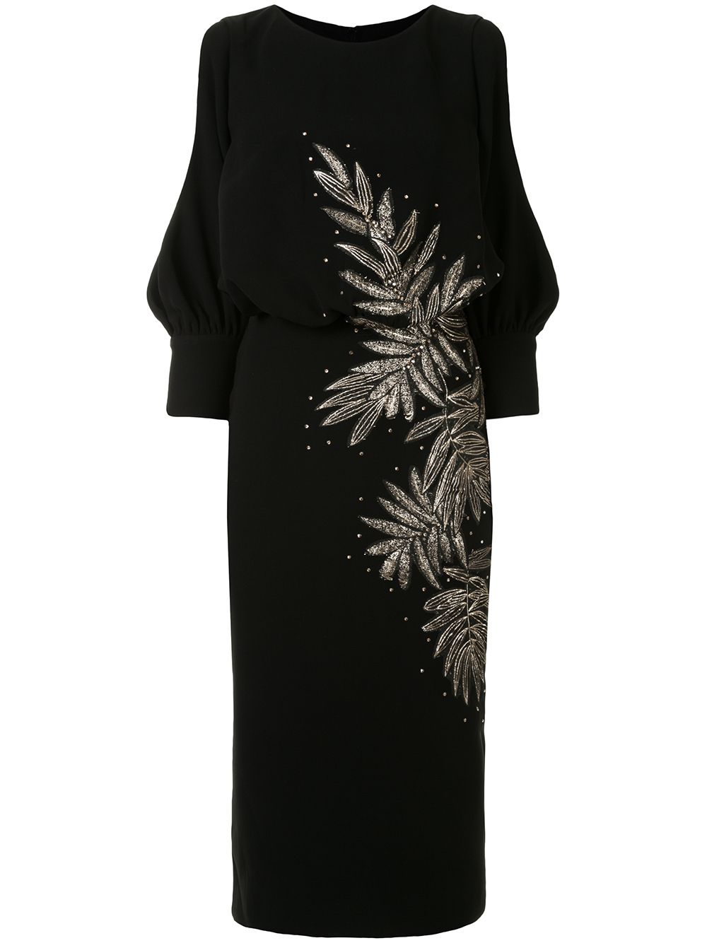Open-shoulder embroidered dress - Black
