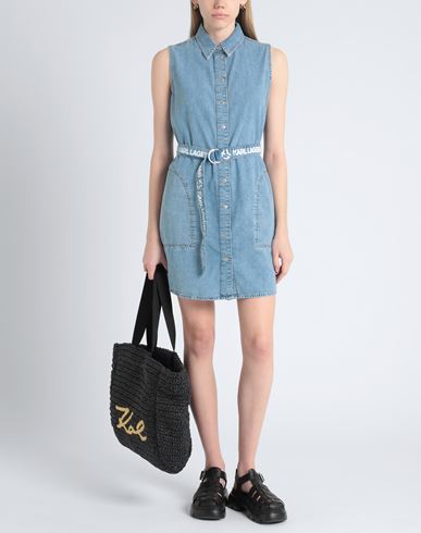 Klj Slvless Belted Denim Dress Woman Mini dress Blue