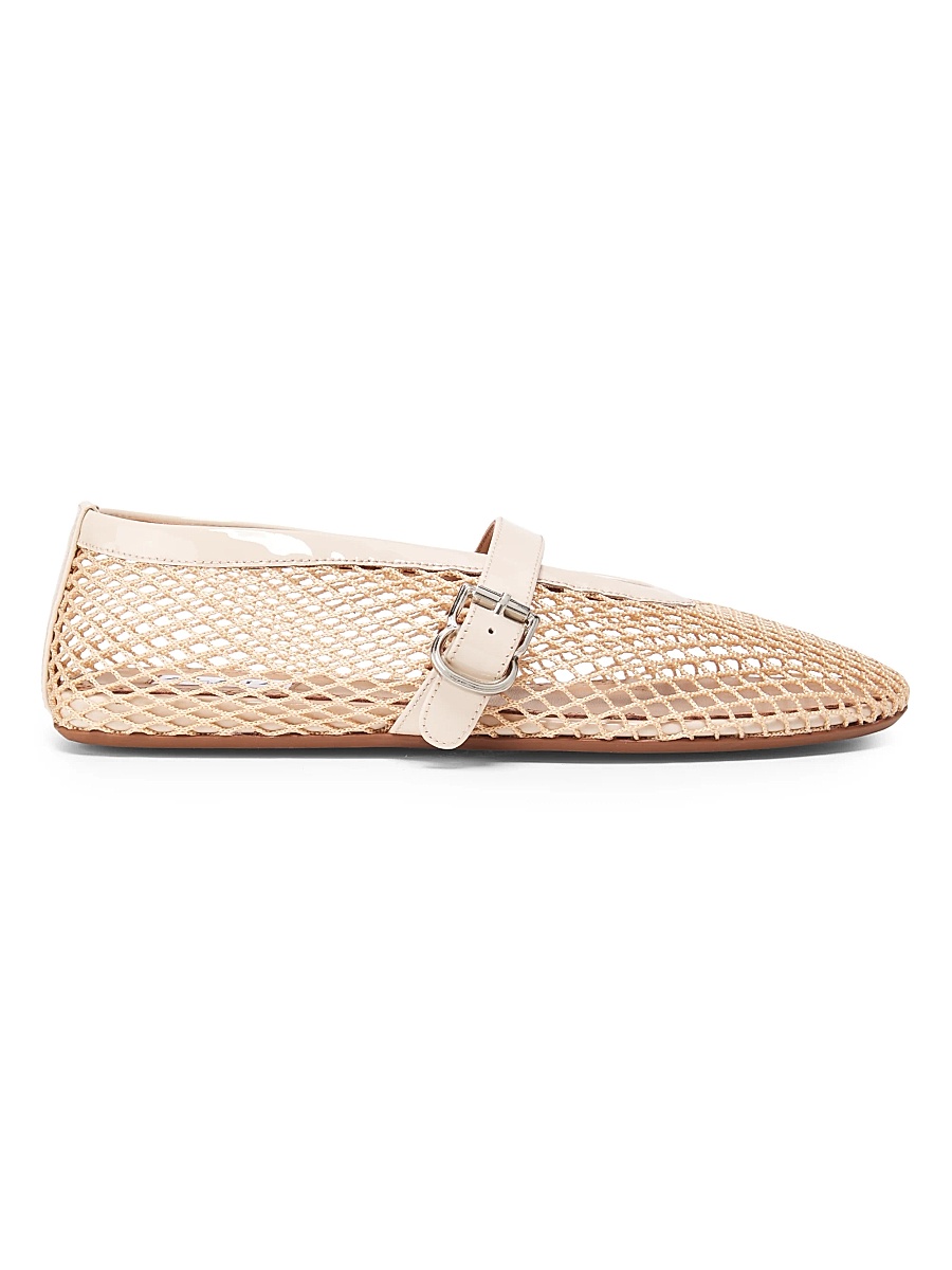Women's Ballerina Strap Fishnet Flats - Beige Clair