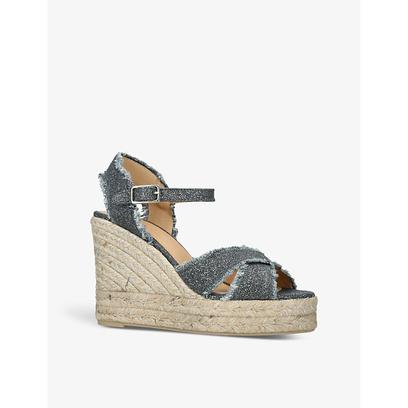 Womens Grey Bromelia Frayed Linen Wedge Espadrilles