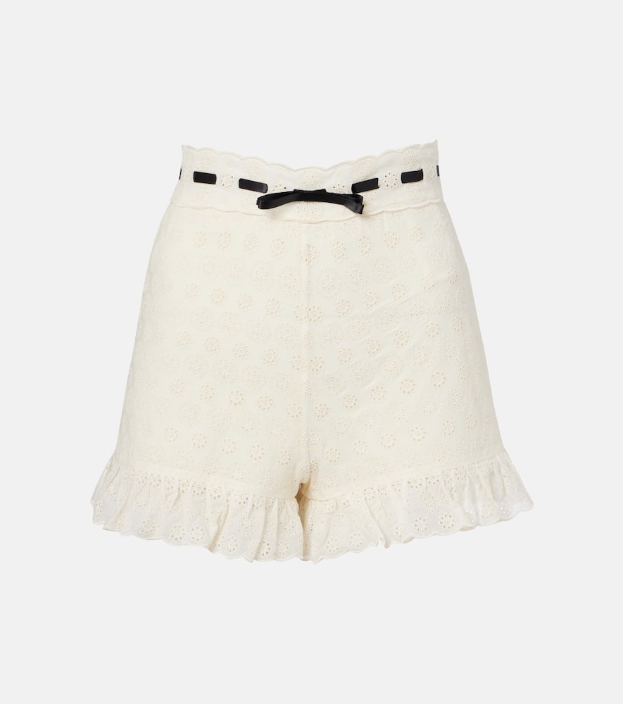 Floral ruffled cotton shorts