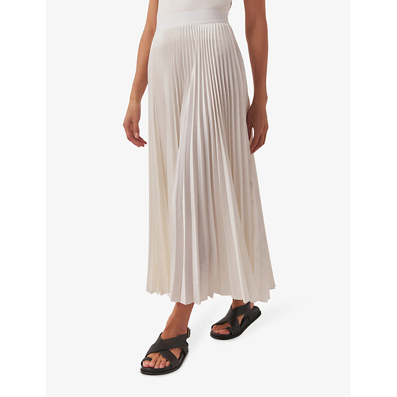 Womens Ivory Pleated High-rise Recycled-polyester Midi Skirt