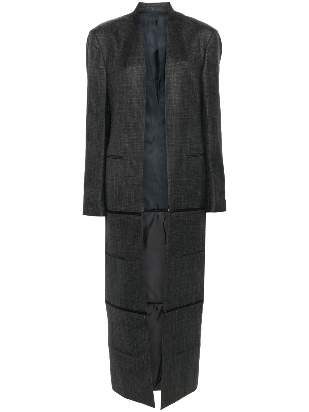 Adjustable-length collarless coat - Grey