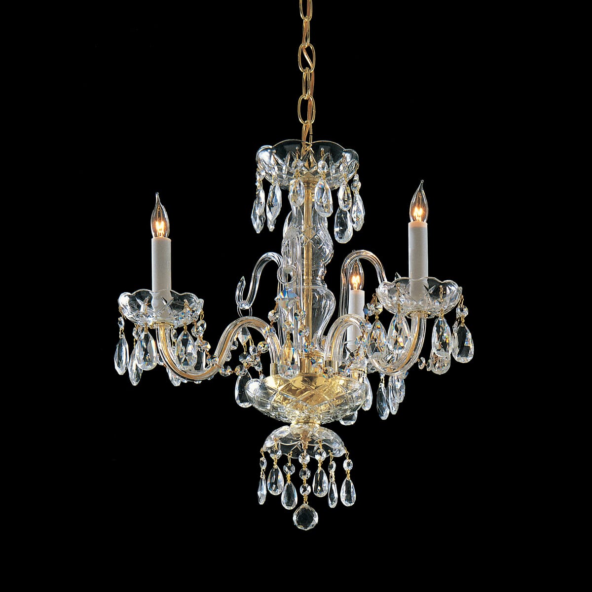 Traditional Crystal 3-Light 18" Mini Chandelier in Polished Brass with Clear Hand Cut Crysta