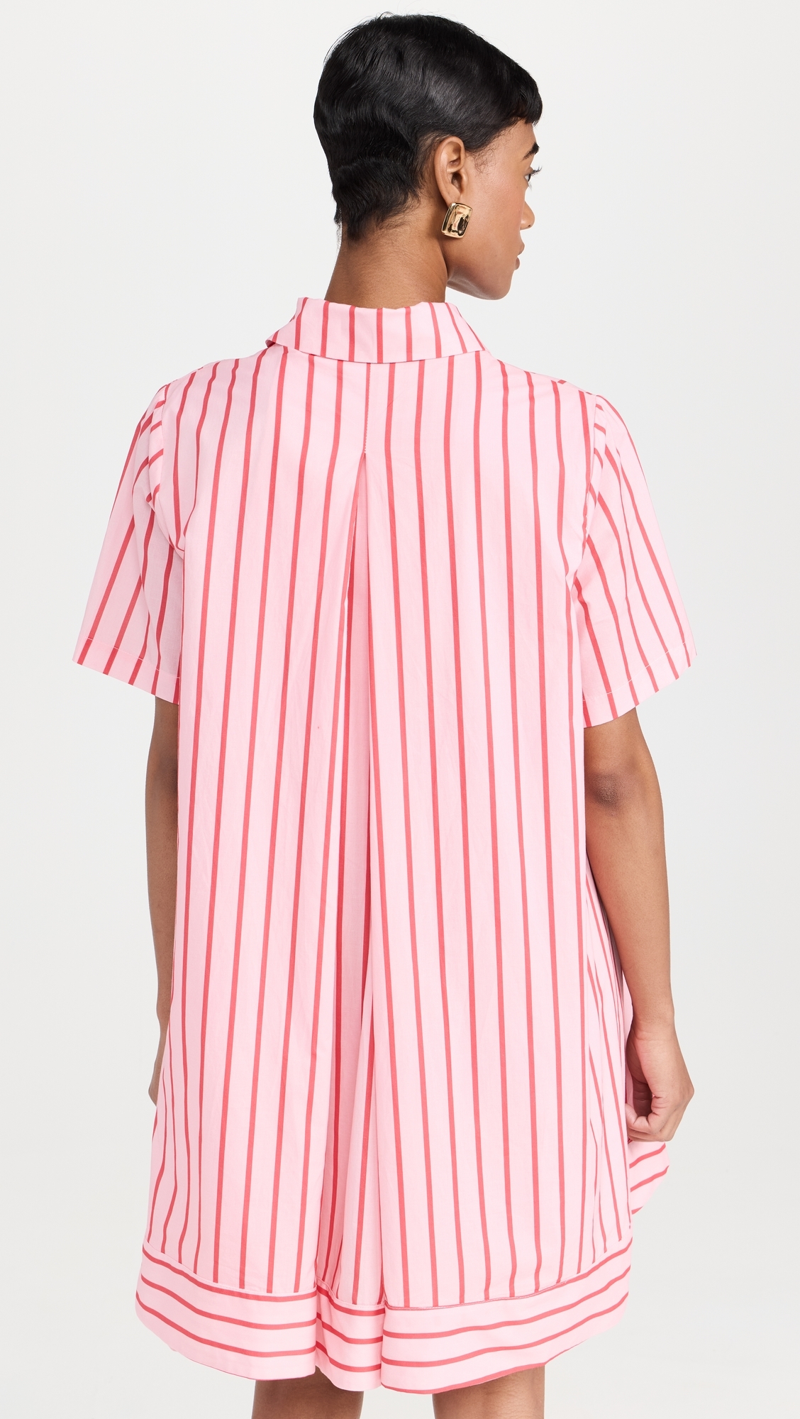 Stripe A-line Shirt Dress Pink/Red