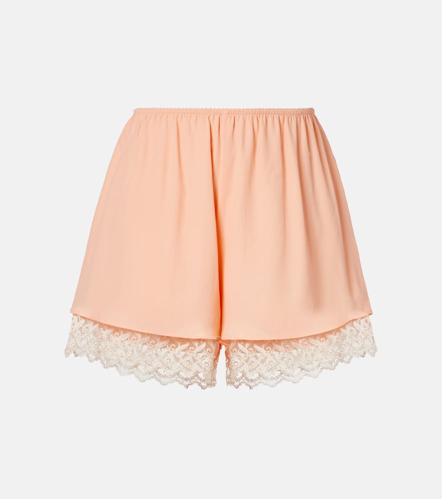 Lace-trimmed satin shorts