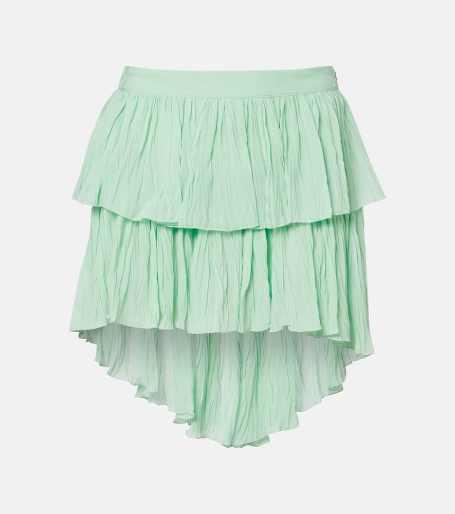 Plissé tiered georgette miniskirt
