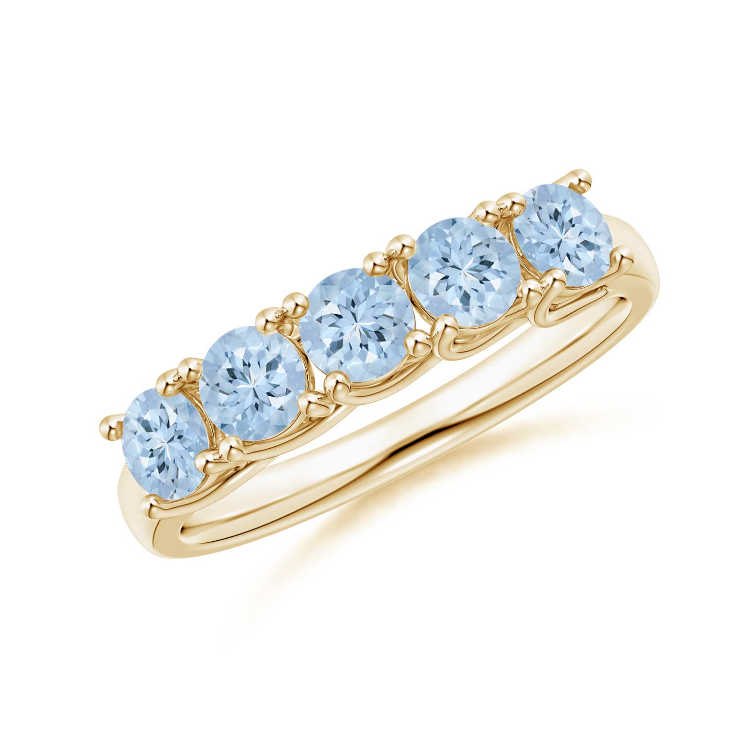 Angara 0.9 Carat Half Eternity Five Stone Aquamarine Wedding Ring in 18K Yellow Gold