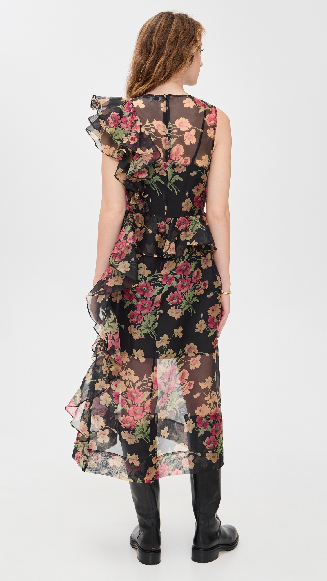 Cornelia Print Midi Silk Dress Black