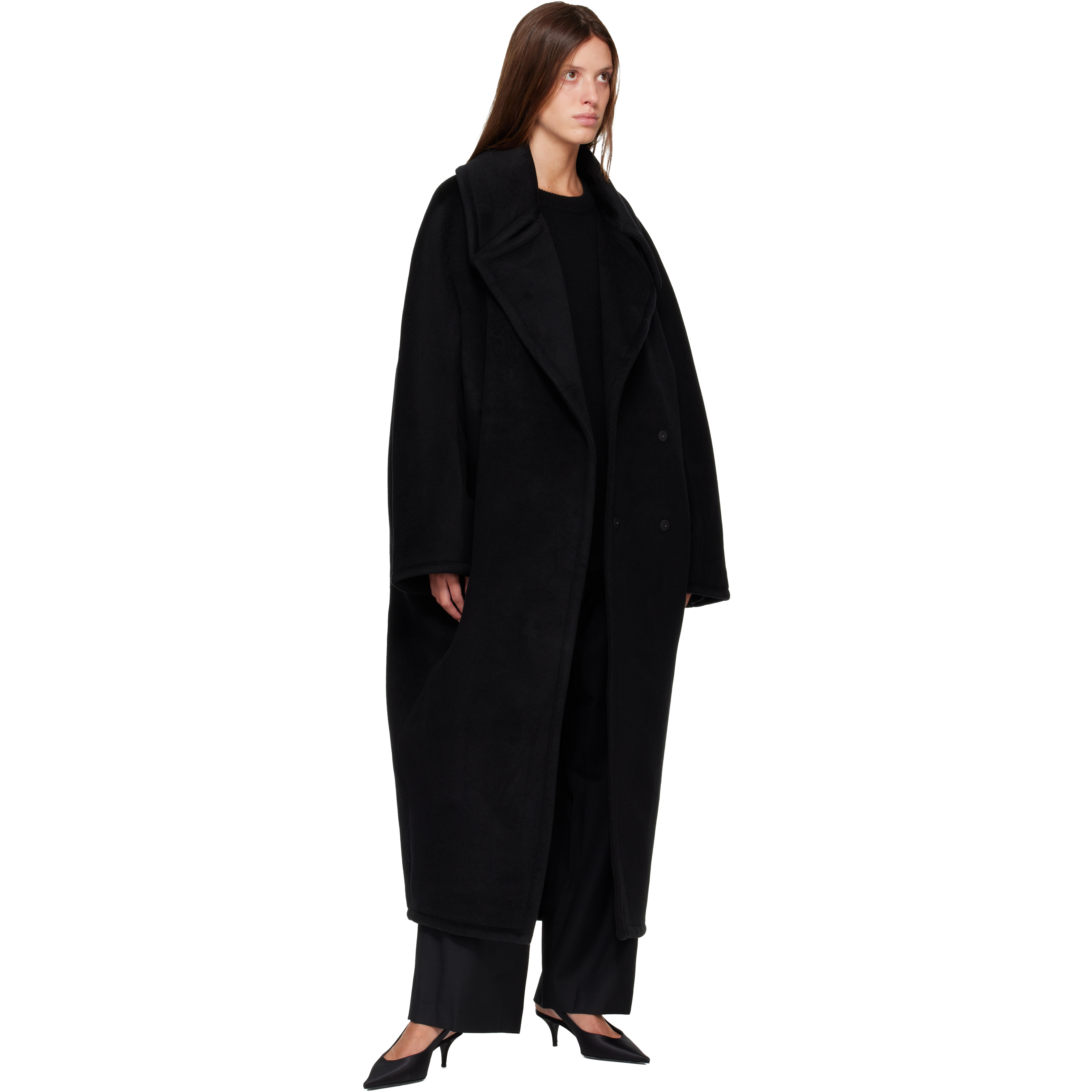 Black Orielle Wool Wide Tapered Trousers