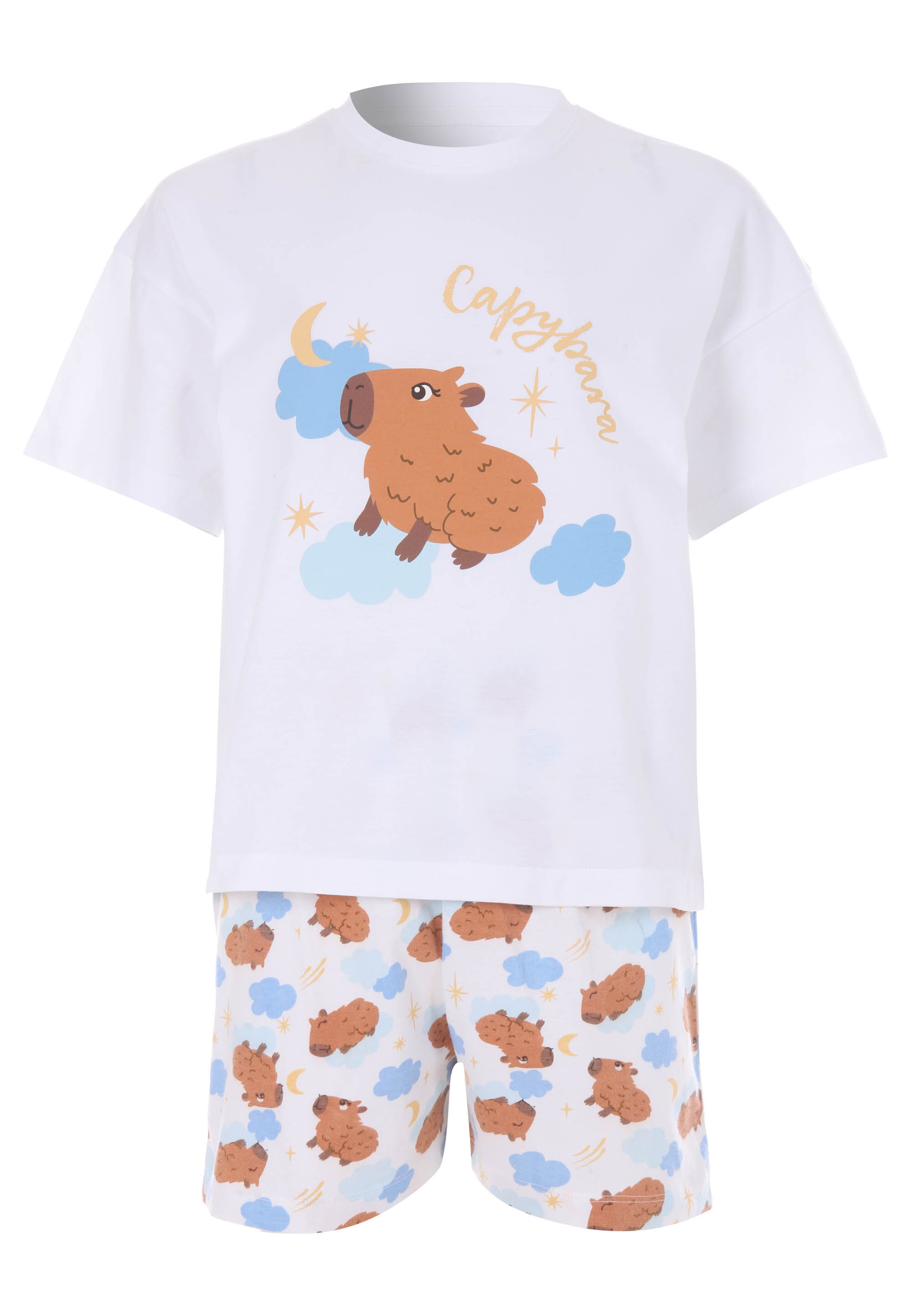 Older Girls White Capybara Short Pyjama Set