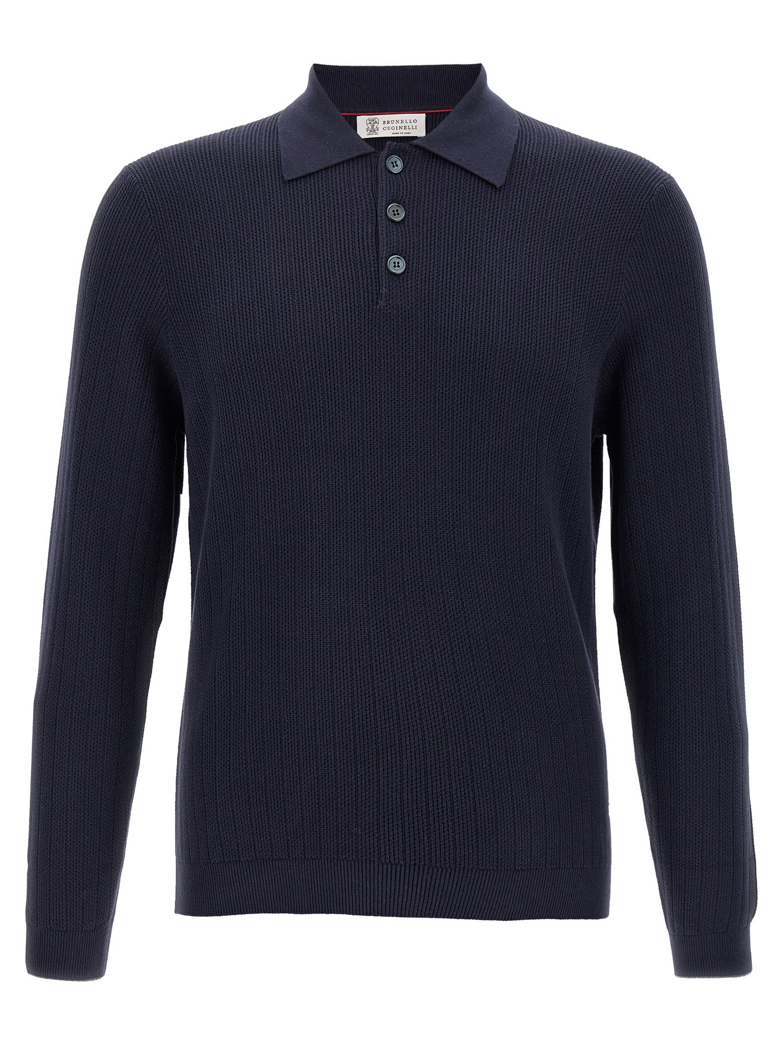 Ribbed long-sleeve polo shirt - Blue