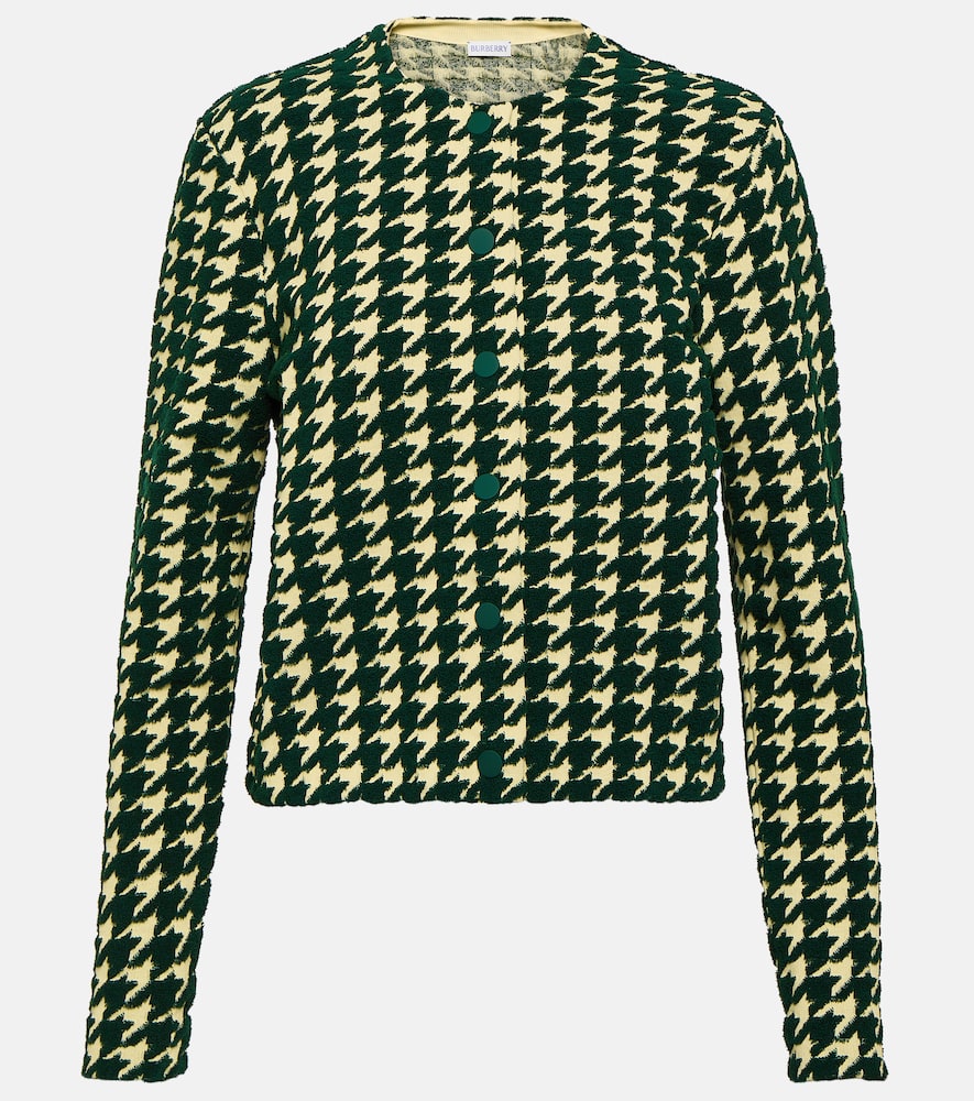 Houndstooth cotton-blend cardigan