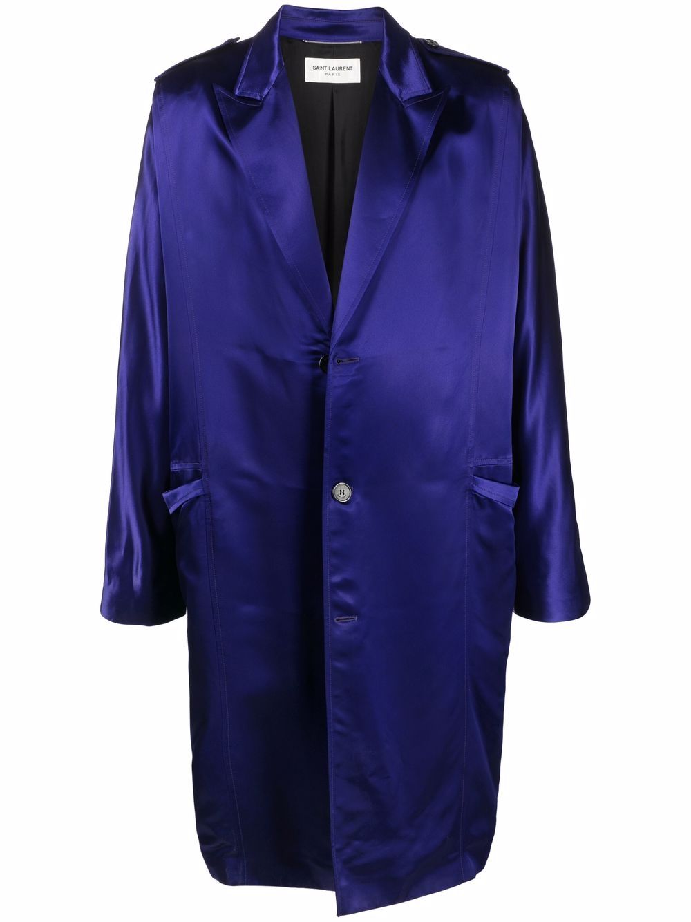 Satin-finish single-breasted coat - Blue