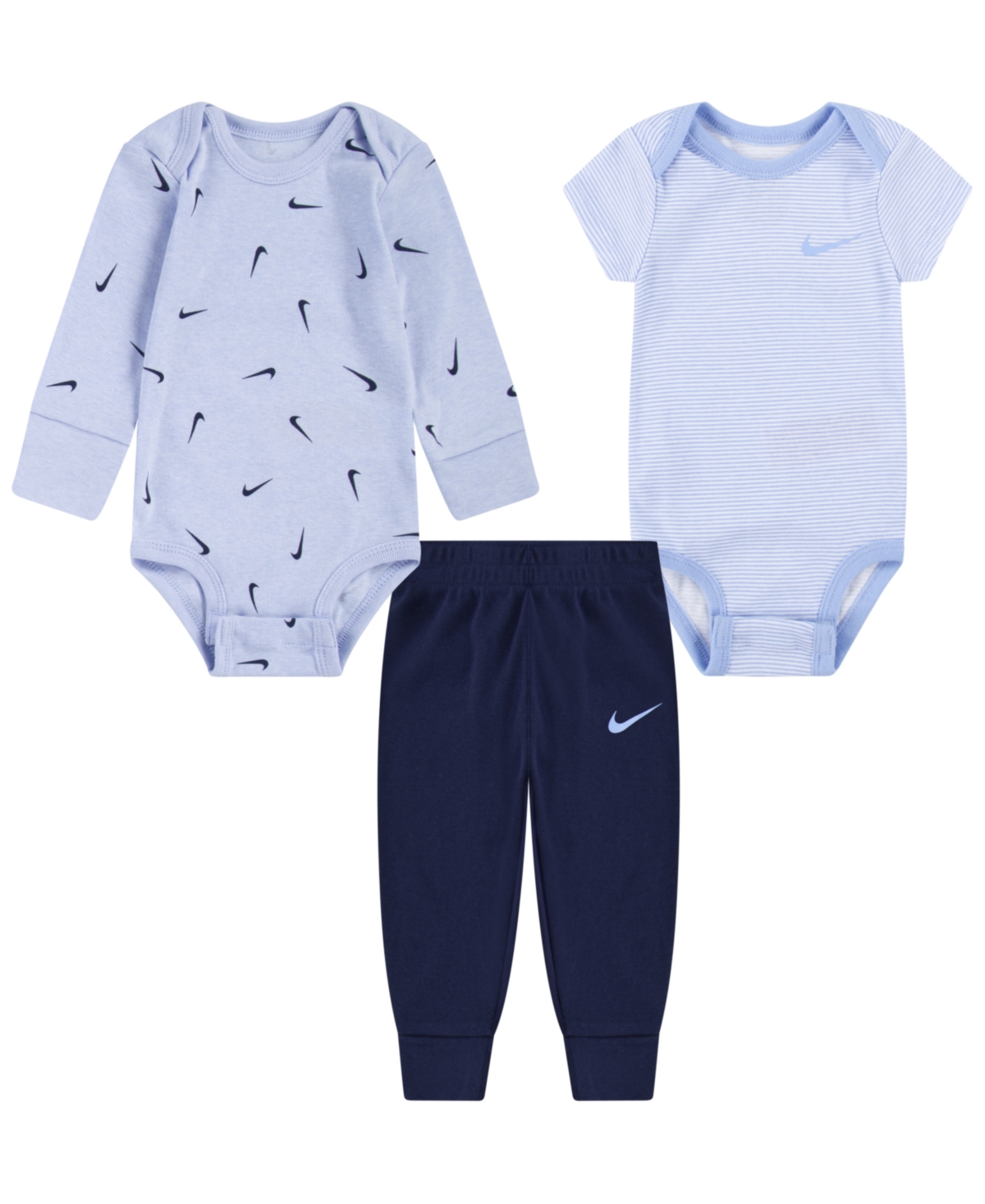 Baby Boys' and Girls' Crewneck Bodysuits and Pants, 3-Piece Set - Blue