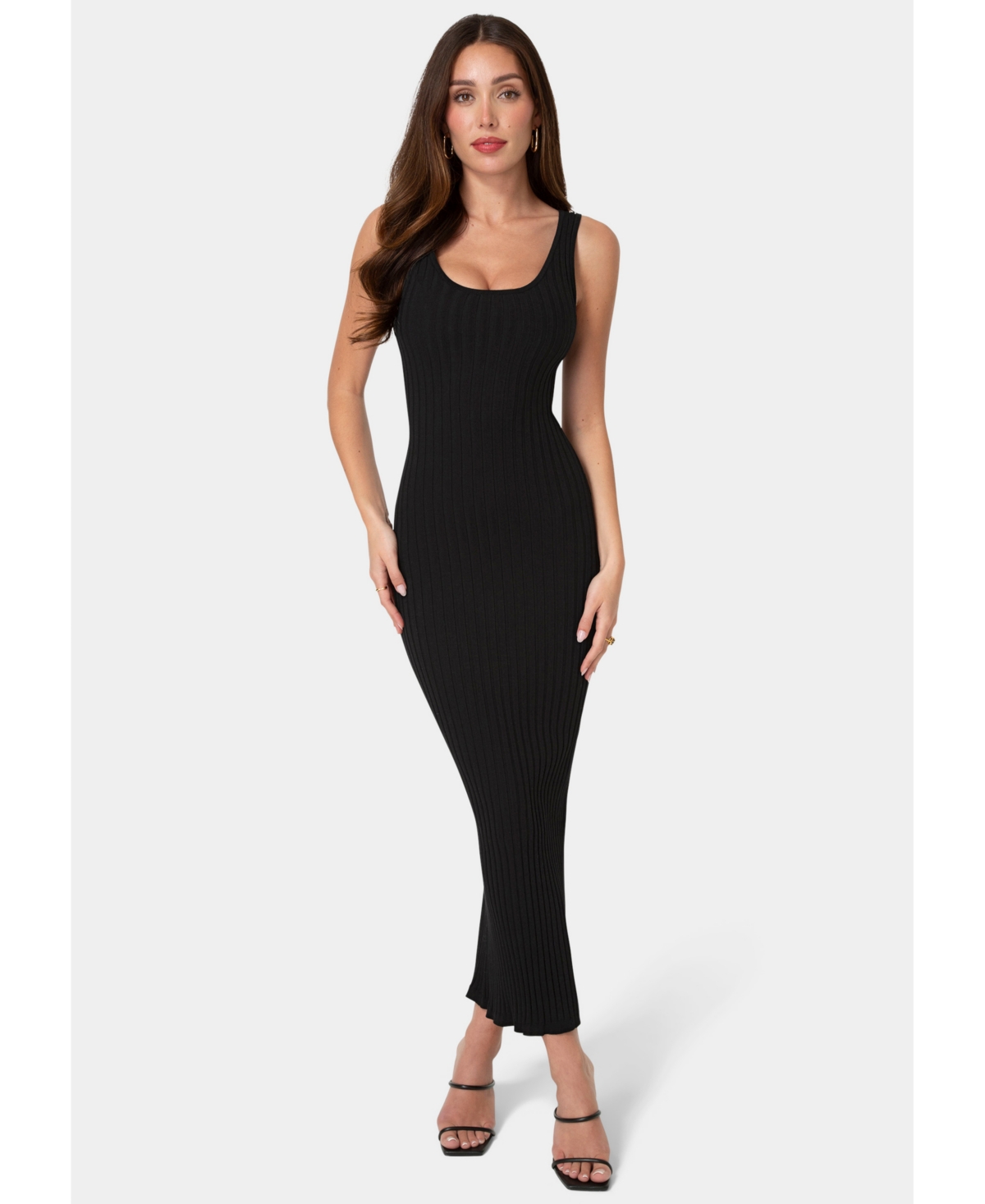 Women's Crochet U-Neck Maxi Dress - Black