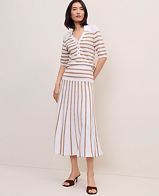 Ann Taylor Striped A-Line Sweater Midi Skirt
