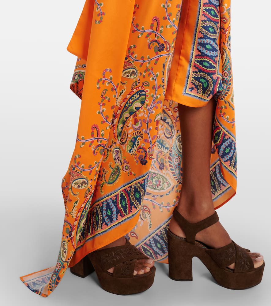 Paisley asymmetric open-back maxi dress