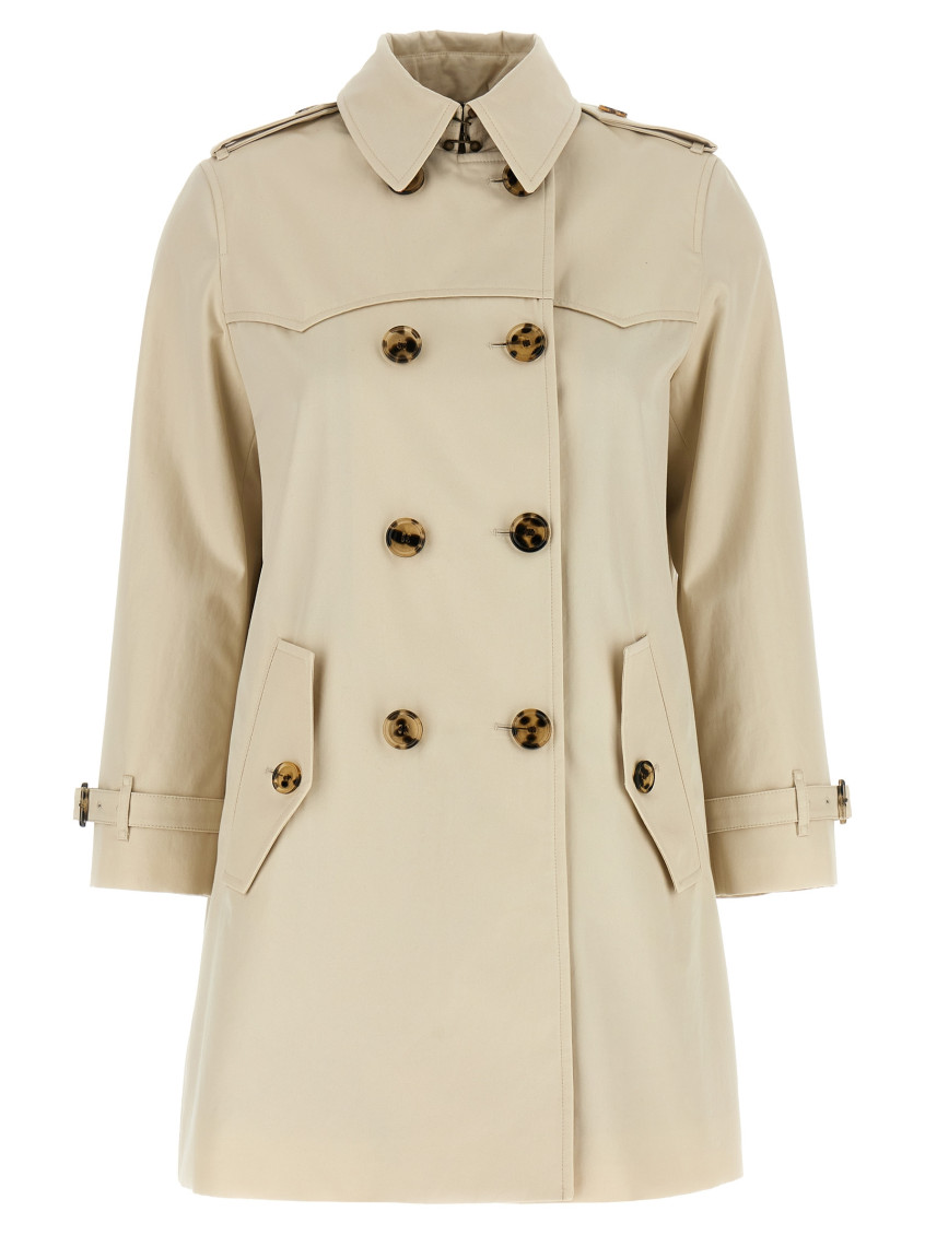 Beige Solid Shirt Collar Trench Coat