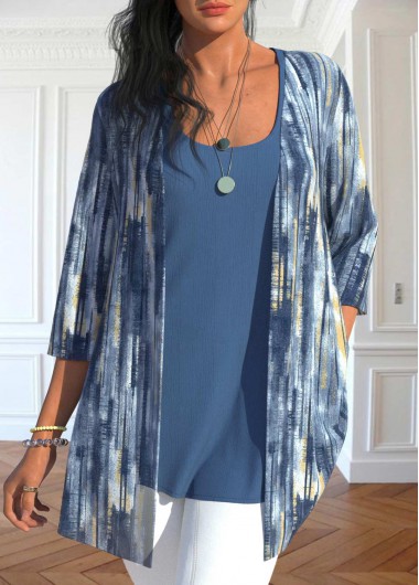 Modlily Dusty Blue Two Piece Cardigan and Tank Top