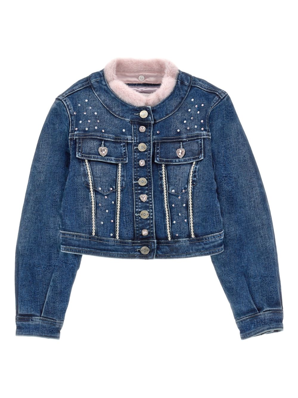 Crystal-embellished denim jacket - Blue