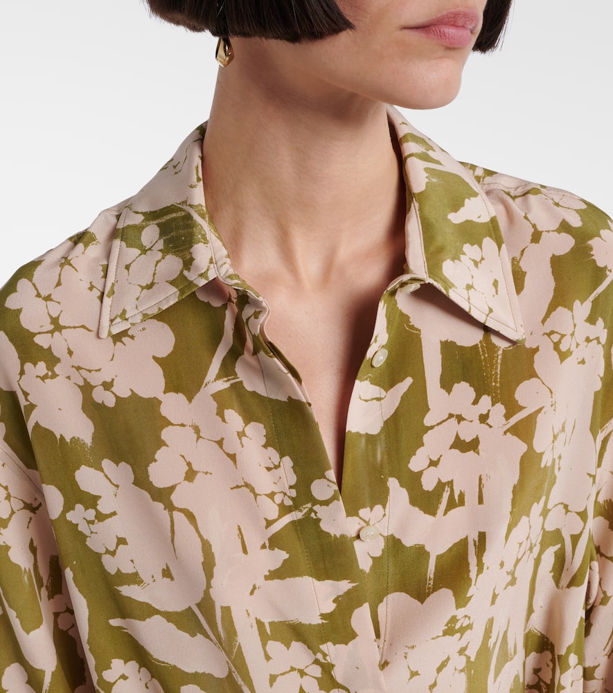 Printed gathered silk blouse