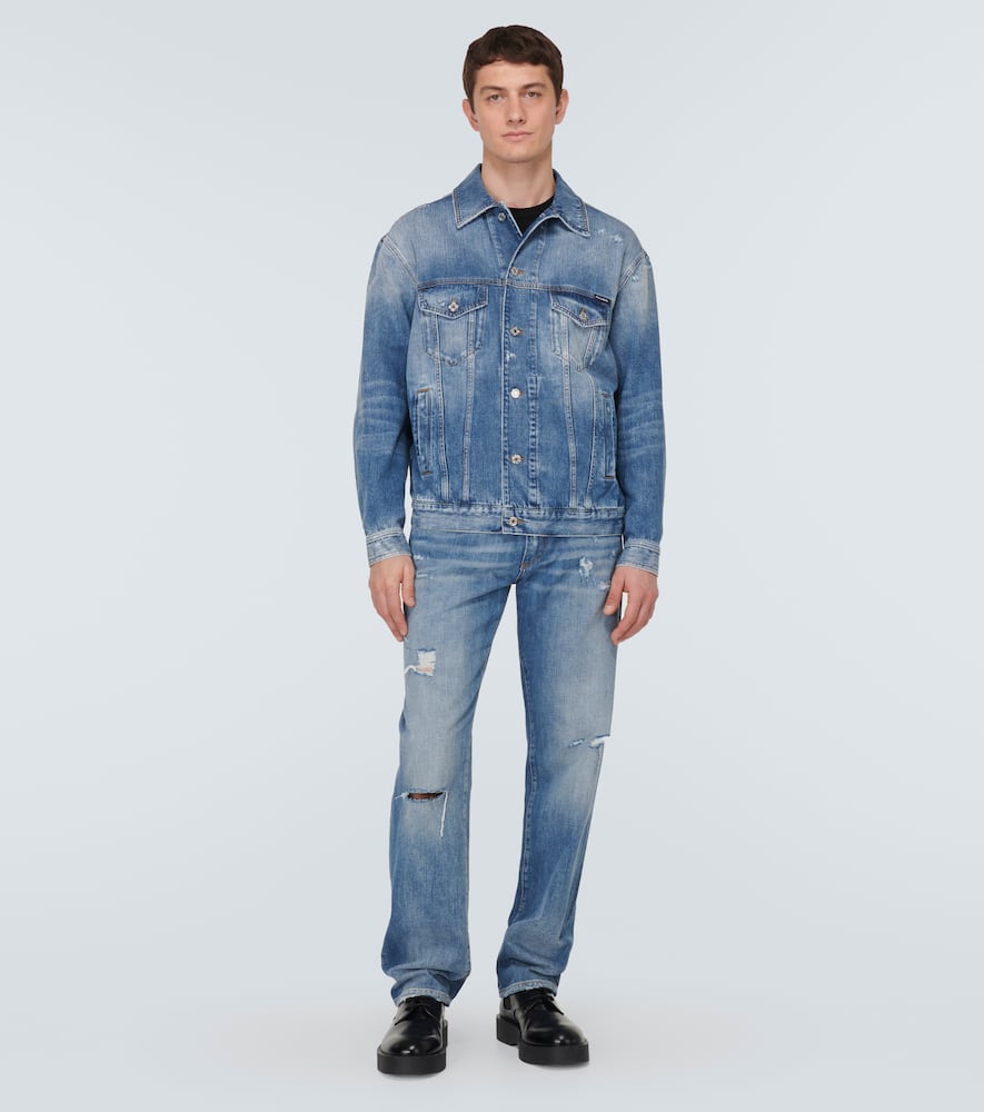Distressed straight jeans