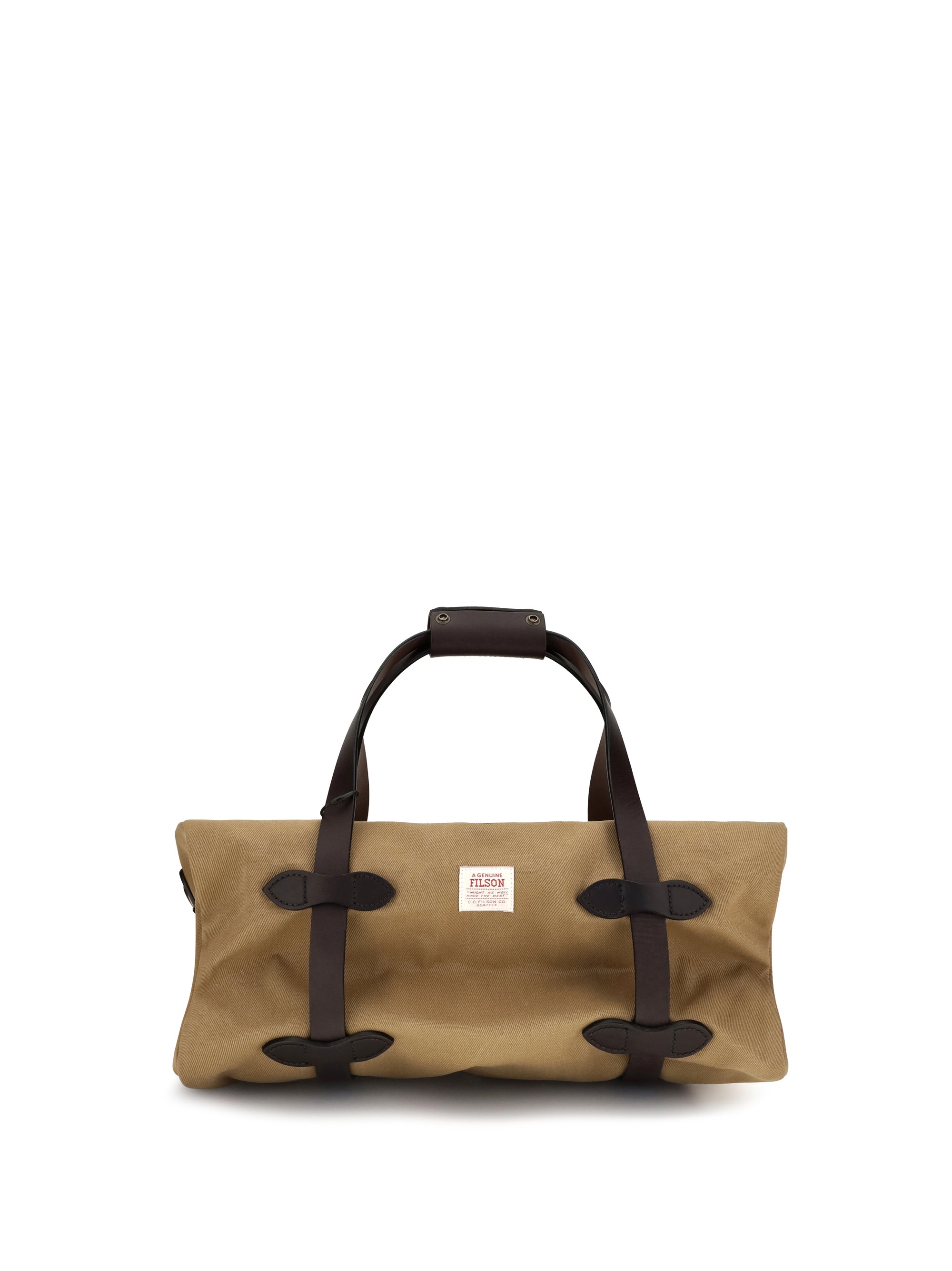 Rugged Twill with Leather Straps Top Handle Bag — Tan