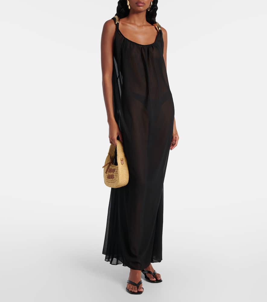 Holiday embellished chiffon maxi dress
