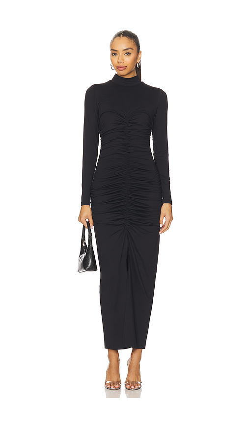 Susana Monaco Mock Neck Long Sleeve Dress in Black. L. Also in XS