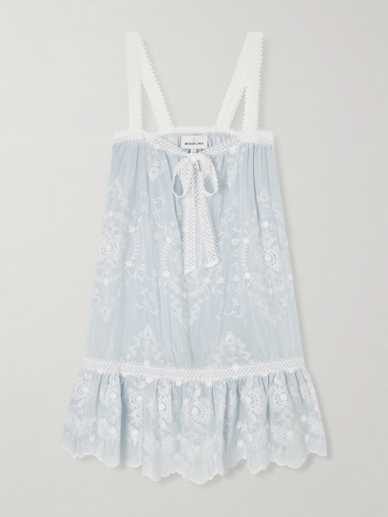 Havana Bow-detailed Embroidered Silk-blend Voile Mini Dress - Blue