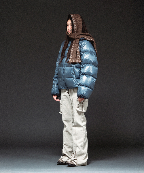 HOODED DUCK DOWN JACKET BLUE