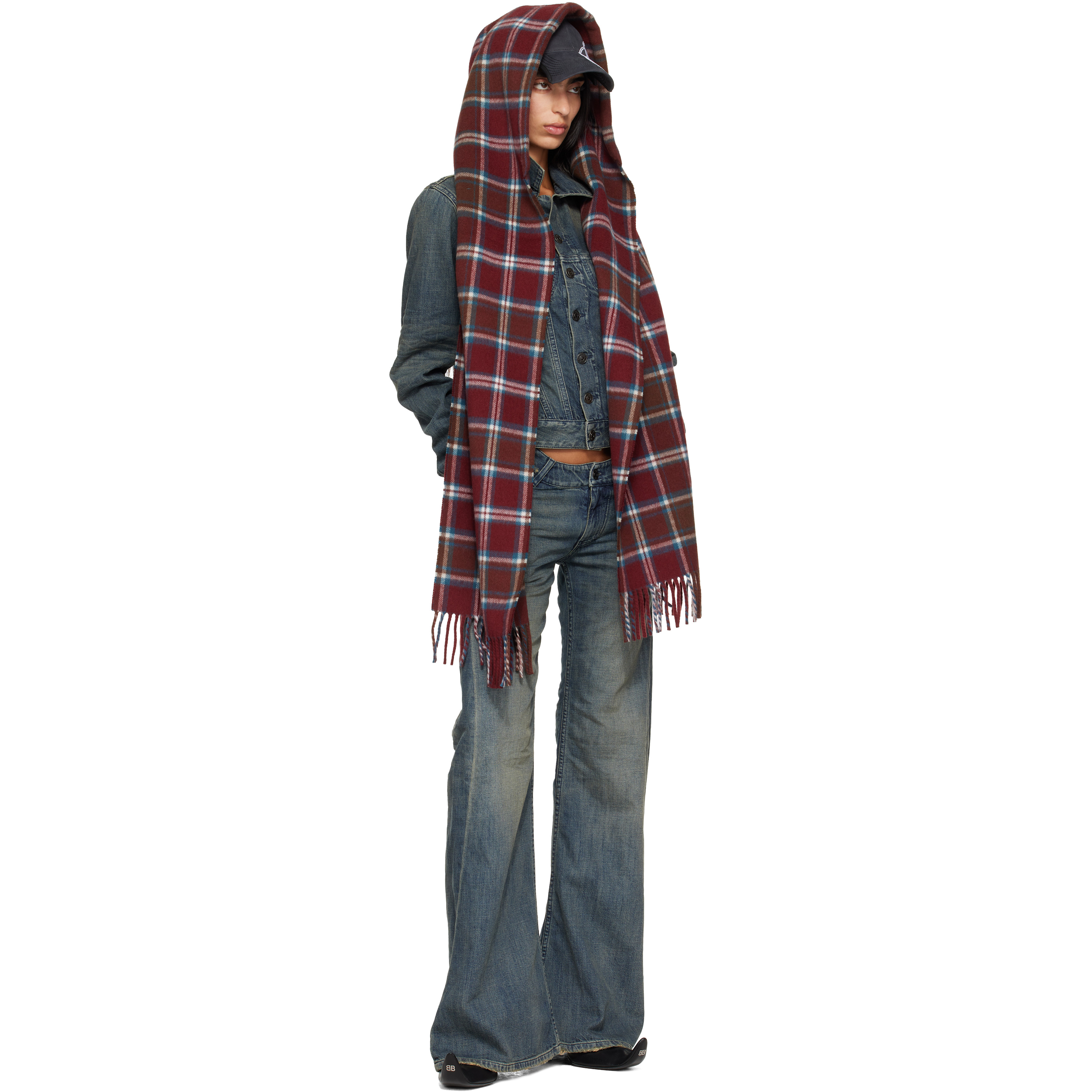 Red Wool Hooded Scarf