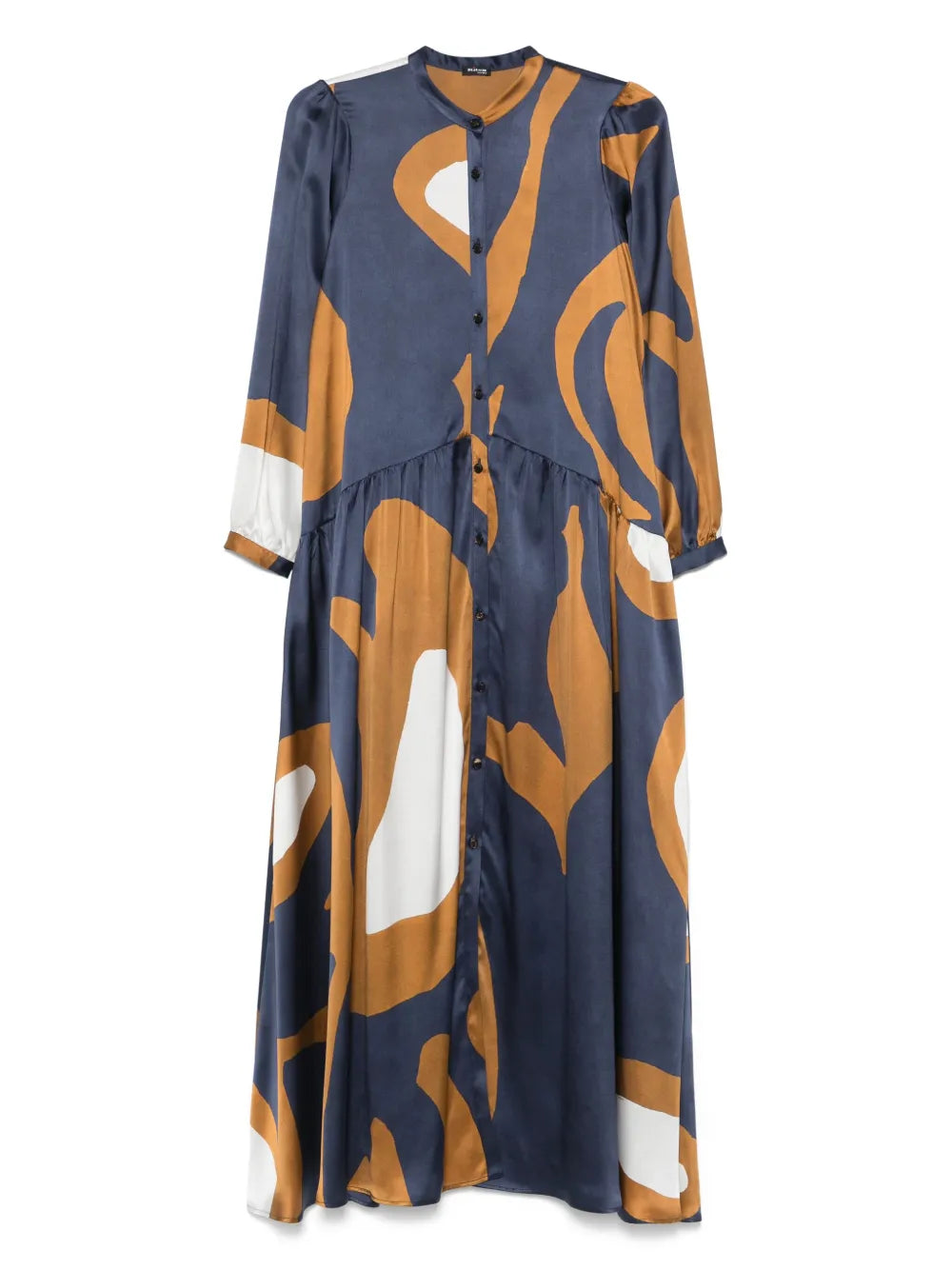 Abstract-Print Silk Maxi Dress — Navy