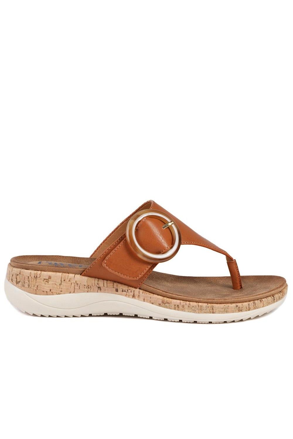 Pavers Women's Wide Fit Comfort Toe Post Sandals in Tan