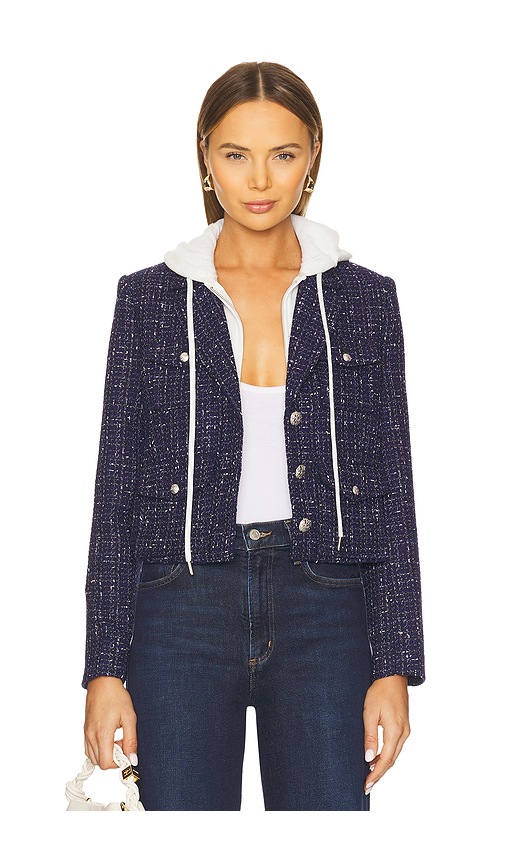 Central Park West Crop Tweed Dickie Blazer in Navy. L. Also in
