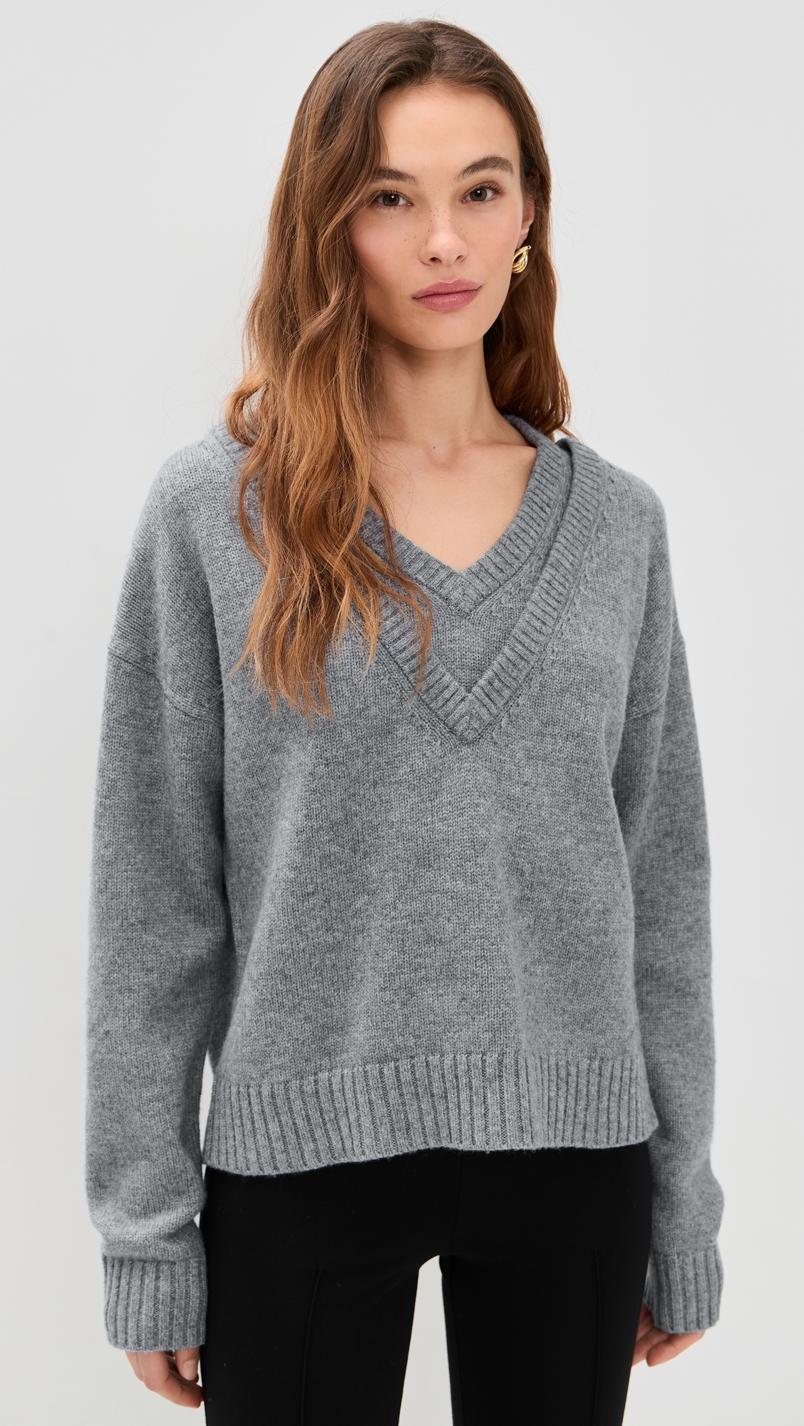 Double V Neck Pullover Sweater Chocolate
