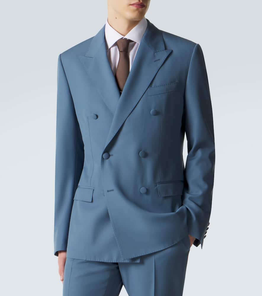 Double-breasted wool poplin suit jacket
