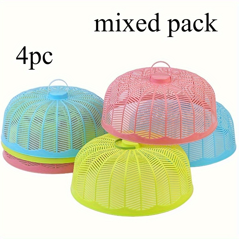 TEMU 4pcs Reusable Mesh Food Covers - Bpa-free Plastic, Ventilated Design Keeps - Outdoor Picnics, Bbqs, Parties & Indoor Kitchen Use - Folding