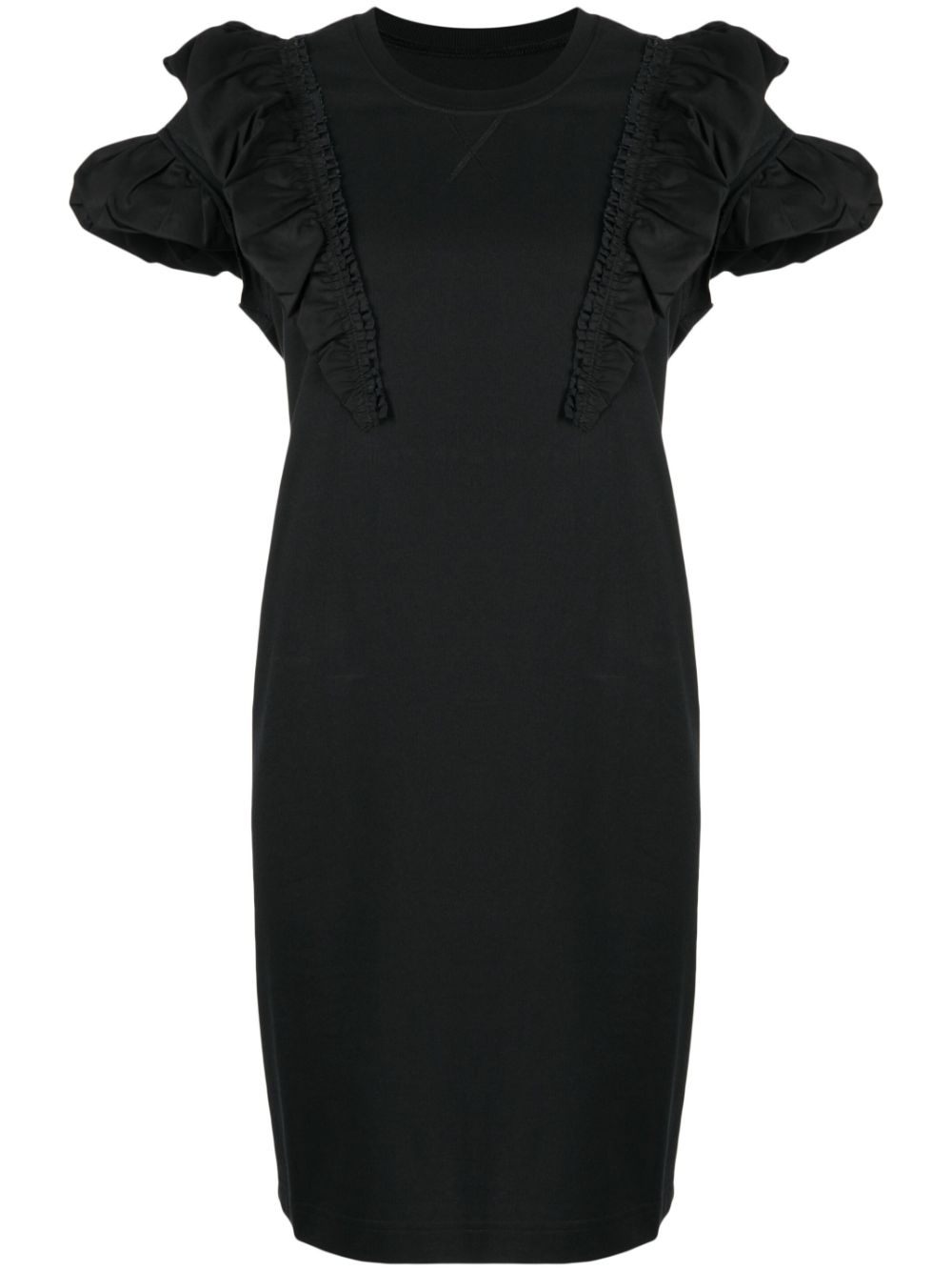 Ruffled-detailed short-sleeved dress - Black