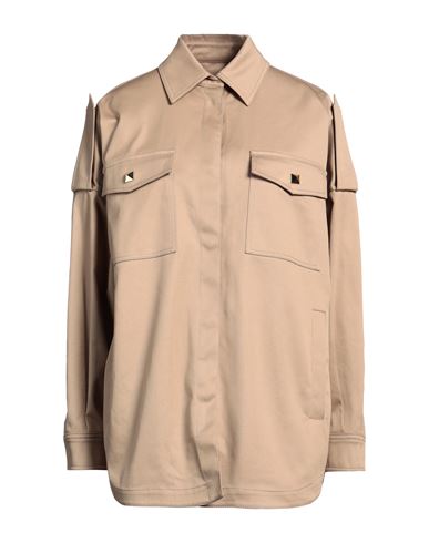 Woman Shirt Beige Size 10 Cotton, Elastane