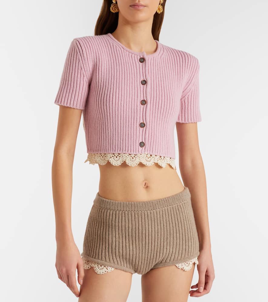 Crochet-trimmed cashmere shorts