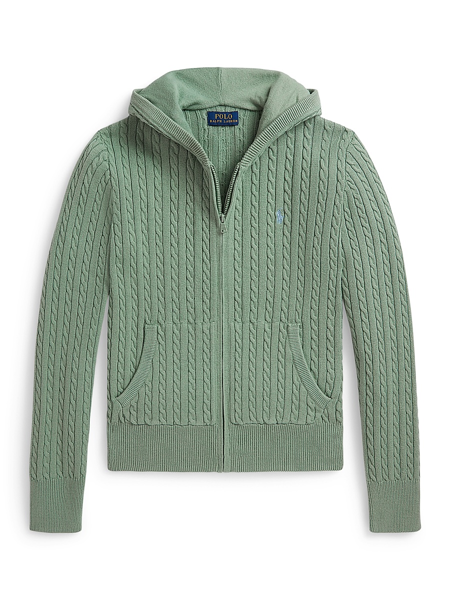 Little Girl's & Girl's Cable-Knit Cotton Zip-Up Hoodie - Faded Mint