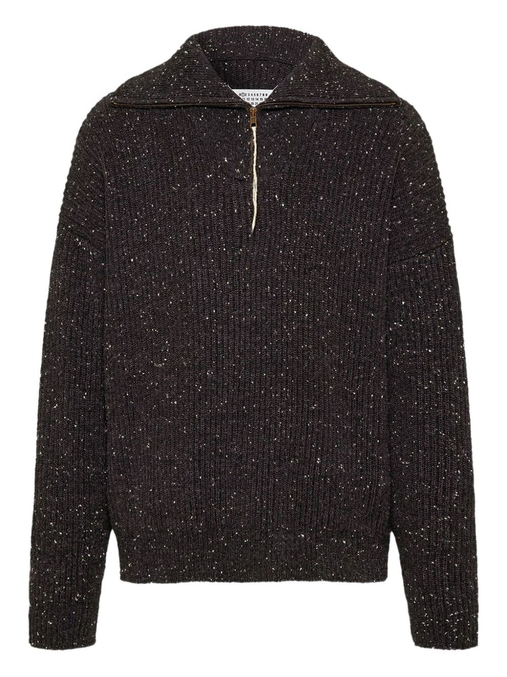 Zip-neck textured knit sweater - Grey