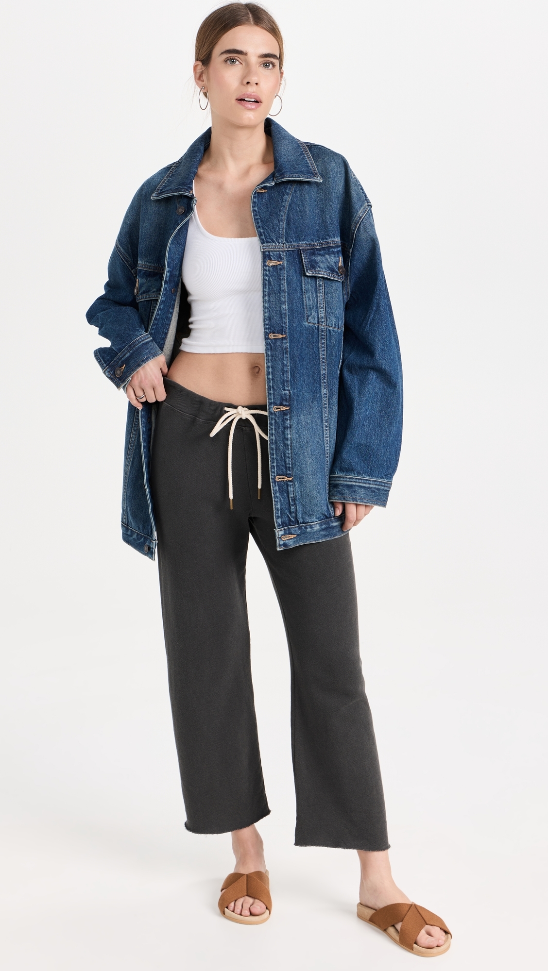 The Wide Leg Cropped Sweatpants Washed Black