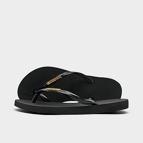 Women's Slim Metallic Logo Flip-Flop Sandals in Black/Golden